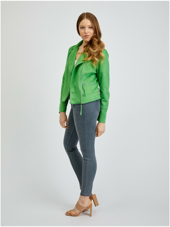 Orsay Grüne Damenlederjacke aus Wildleder ORSAY