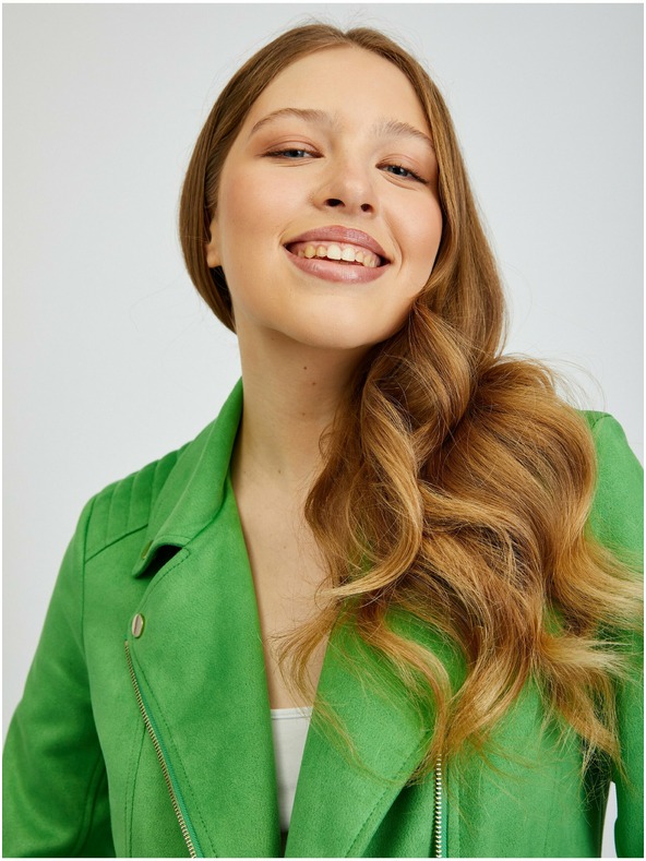 Orsay Grüne Damenlederjacke aus Wildleder ORSAY