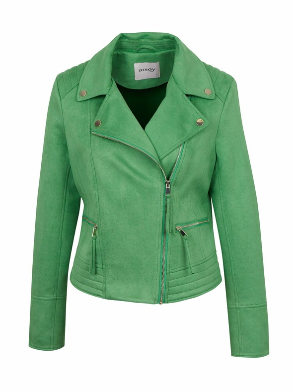 Orsay Grüne Damenlederjacke aus Wildleder ORSAY