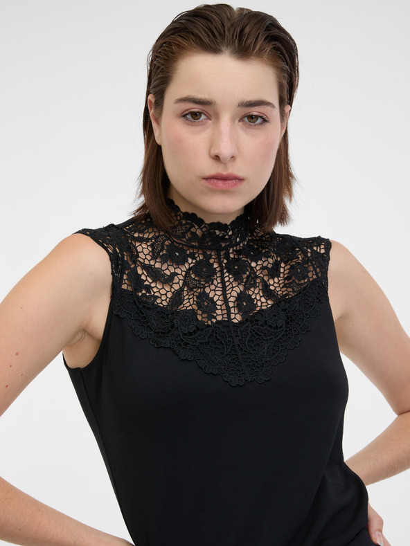 Orsay Schwarzes Damen-T-Shirt mit Spitzendetail ORSAY