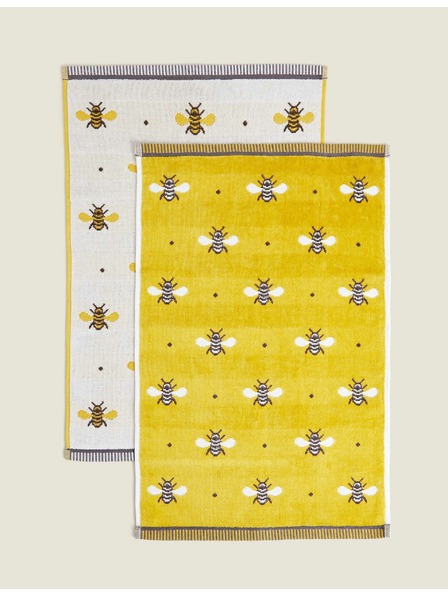 Marks & Spencer Set mit 2 reinen Baumwoll-Handtüchern mit Bienenaufdruck Marks & Spencer gelb