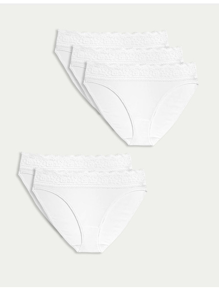 Marks & Spencer Baumwoll-Spitzenhöschen mit Lycra, 5er Pack Marks & Spencer weiß
