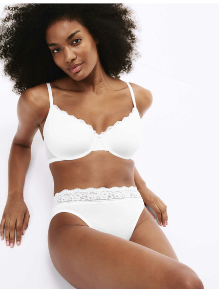 Marks & Spencer Baumwoll-Spitzenhöschen mit Lycra, 5er Pack Marks & Spencer weiß