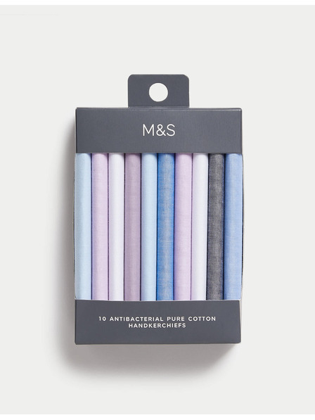 Marks & Spencer Antibakterielle Taschentücher aus reiner Baumwolle, 10 Stück pro Packung Marks & Spencer blau