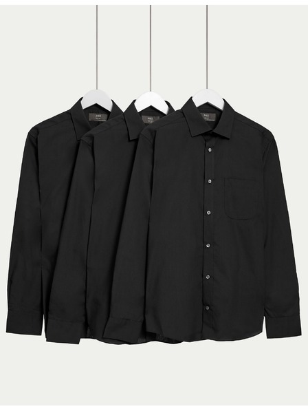 Marks & Spencer Marks & Spencer langärmeliges Slim Fit Shirt, 3 Stück pro Packung schwarz