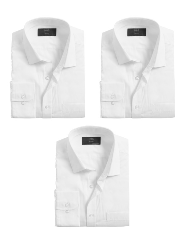 Marks & Spencer Langarmhemd, normaler Schnitt, 3er-Set Marks & Spencer weiß