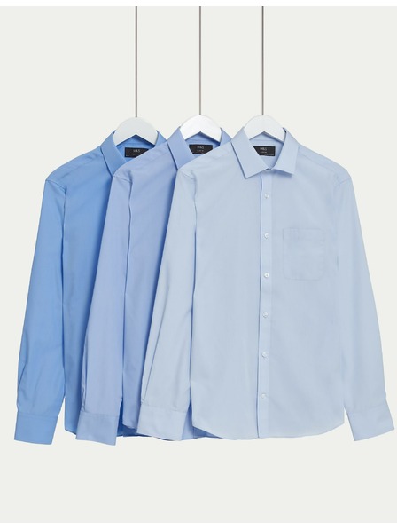 Marks & Spencer Hemd in schmalem Schnitt aus Baumwollmischung, 3 Stück Marks & Spencer blau