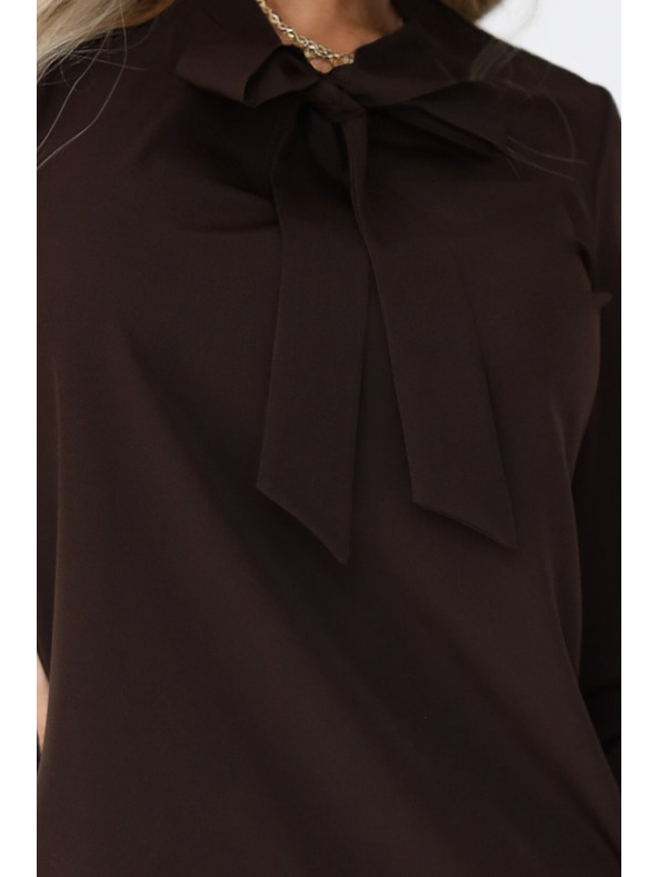 numoco Businessbluse mit langen Ärmeln und Bindung vorne - Schokoladenbraun