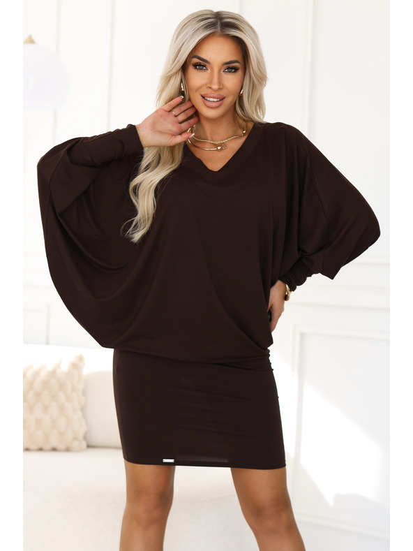 numoco Bequeme Fledermauskleid mit langen Ärmeln - Schokoladenbraun