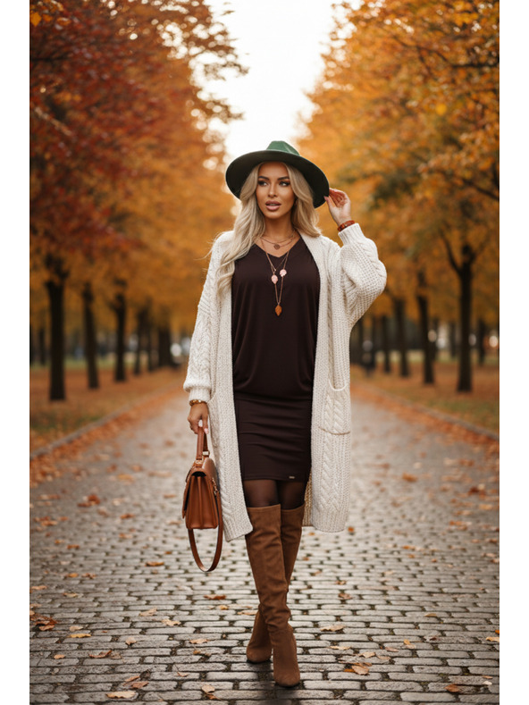 numoco Bequeme Fledermauskleid mit langen Ärmeln - Schokoladenbraun