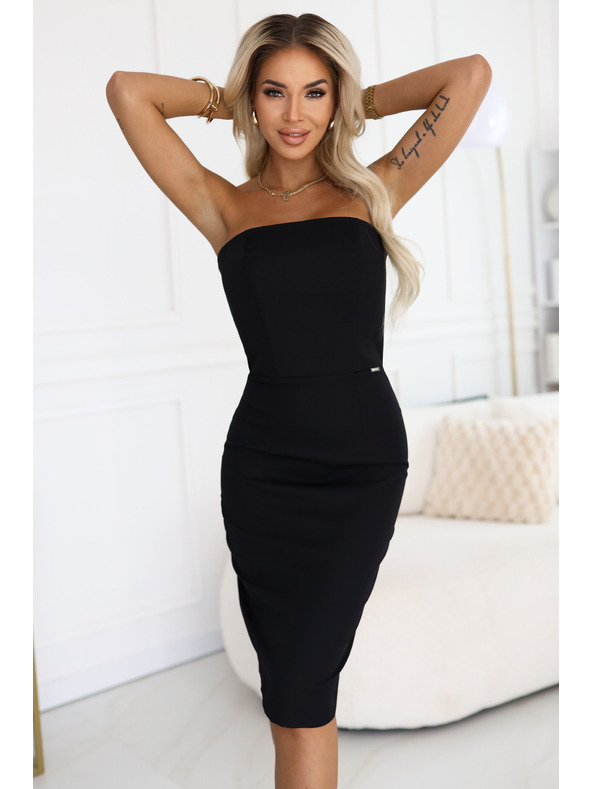 numoco Midikleid mit freien Schultern und Korsett - schwarz