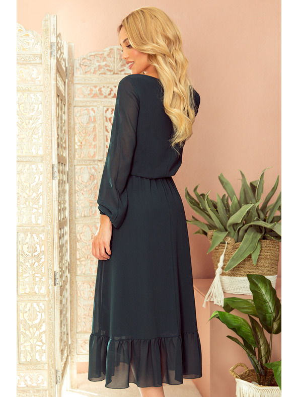 numoco Chiffon-Midikleid mit Ausschnitt und Kragen - grün