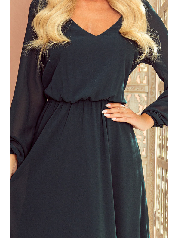 numoco Chiffon-Midikleid mit Ausschnitt und Kragen - grün