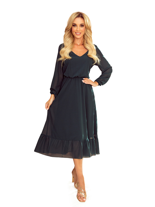 numoco Chiffon-Midikleid mit Ausschnitt und Kragen - grün