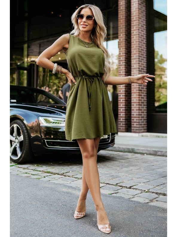 numoco VICTORIA Trapezförmiges ärmelloses Kleid mit Taillenbindung - khaki