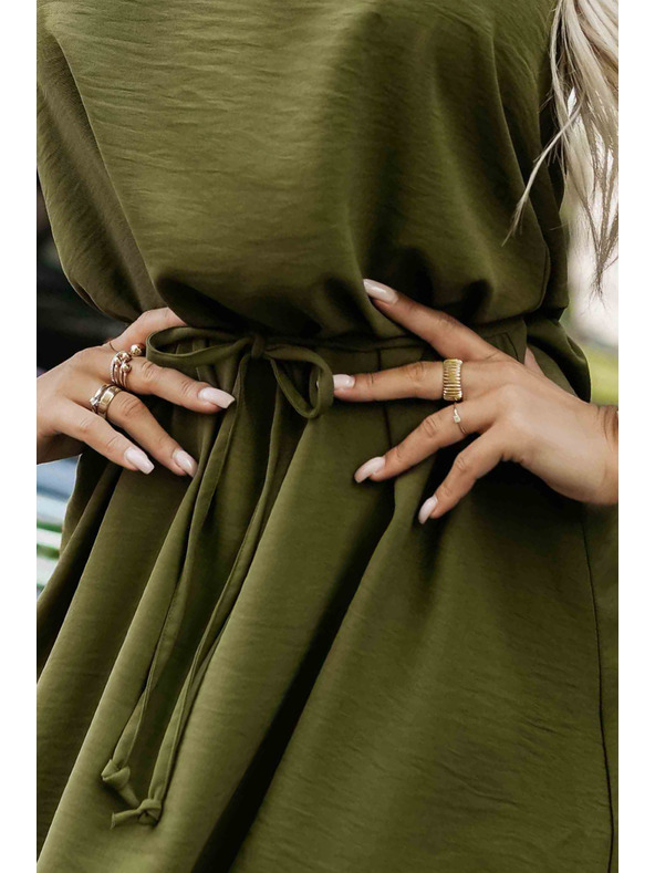 numoco VICTORIA Trapezförmiges ärmelloses Kleid mit Taillenbindung - khaki