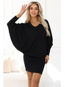 numoco Bequemes Fledermauskleid mit langen Ärmeln - schwarz