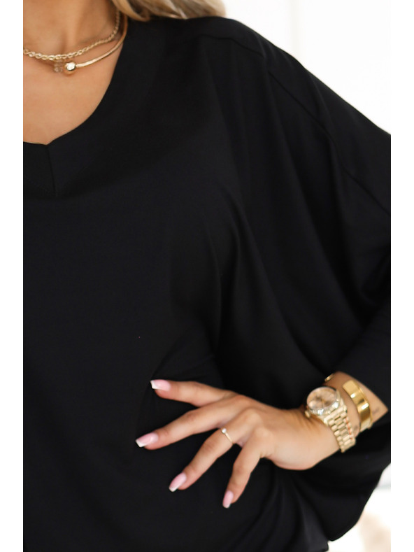 numoco Bequemes Fledermauskleid mit langen Ärmeln - schwarz