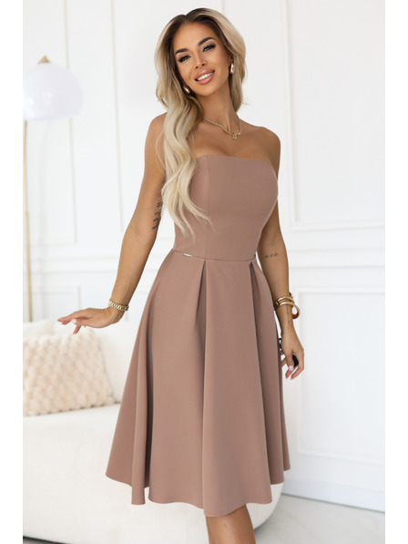 numoco VIVIENNE Midi-Kleid mit Korsett und ausgestellten Trägern für besondere Anlässe - beige