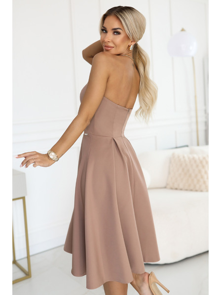 numoco VIVIENNE Midi-Kleid mit Korsett und ausgestellten Trägern für besondere Anlässe - beige