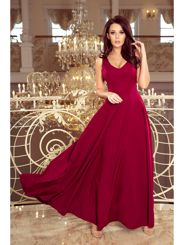 numoco CINDY langes Kleid mit Ausschnitt - bordeauxrot
