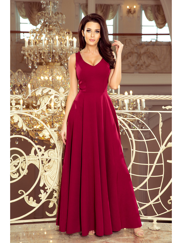 numoco CINDY langes Kleid mit Ausschnitt - bordeauxrot