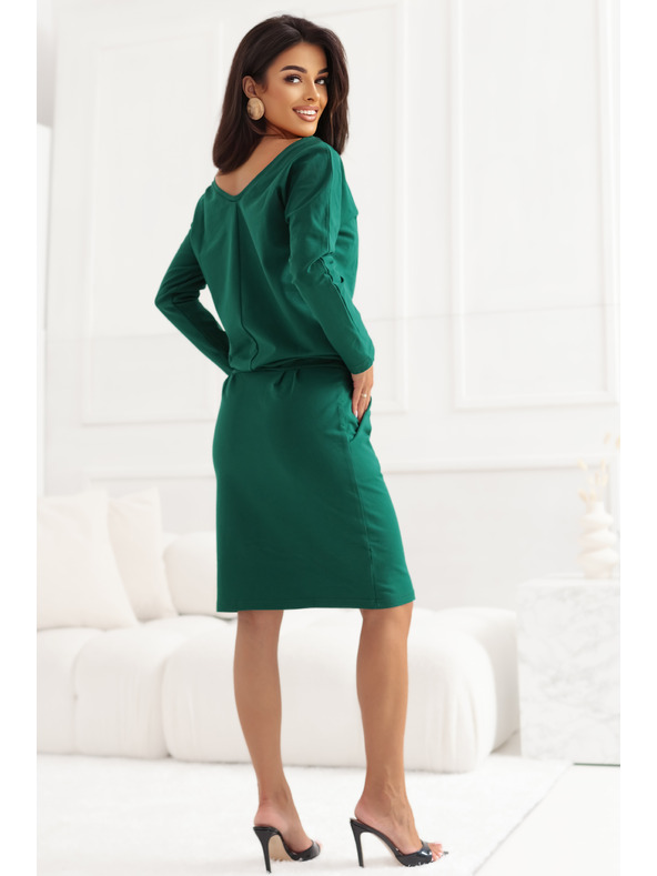 numoco Sweatkleid mit langen Ärmeln und Taschen - bequemer Schnitt mit Rückenausschnitt - grün