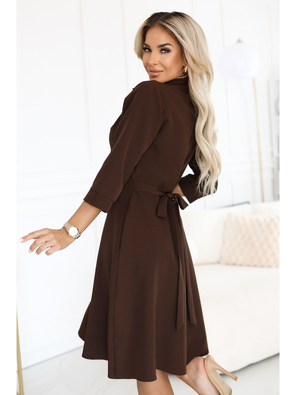 numoco SANDY Weites Hemdblusenkleid mit Gürtel - schokoladenbraun