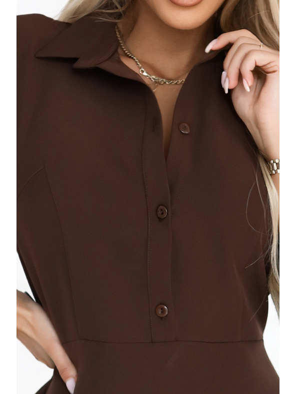 numoco SANDY Weites Hemdblusenkleid mit Gürtel - schokoladenbraun