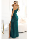 numoco SELENA glitzerndes langes One-Shoulder-Kleid mit Schlitz - grün mit Glitzer