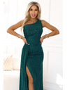 numoco SELENA glitzerndes langes One-Shoulder-Kleid mit Schlitz - grün mit Glitzer