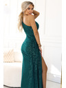 numoco SELENA glitzerndes langes One-Shoulder-Kleid mit Schlitz - grün mit Glitzer