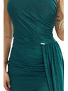 numoco SELENA glitzerndes langes One-Shoulder-Kleid mit Schlitz - grün mit Glitzer