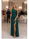 numoco SELENA glitzerndes langes One-Shoulder-Kleid mit Schlitz - grün mit Glitzer