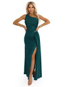 numoco SELENA glitzerndes langes One-Shoulder-Kleid mit Schlitz - grün mit Glitzer