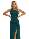 numoco SELENA glitzerndes langes One-Shoulder-Kleid mit Schlitz - grün mit Glitzer