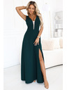 numoco Modische, figurumspielende Maxikleider mit Beinschlitz - flaschengrün