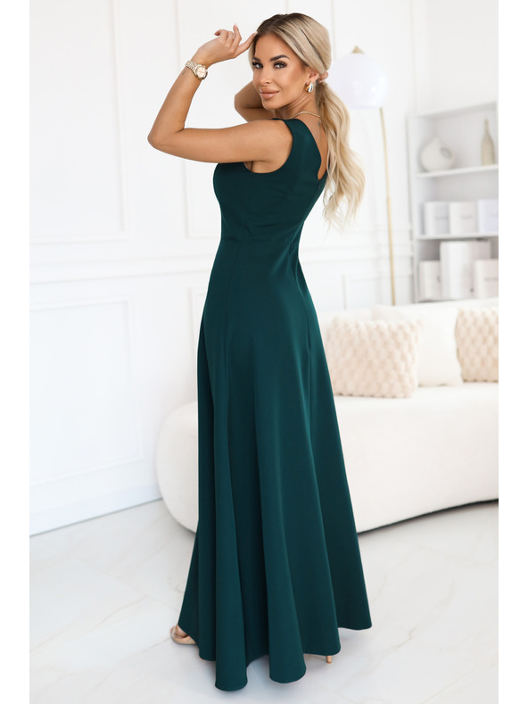 numoco Modische, figurumspielende Maxikleider mit Beinschlitz - flaschengrün