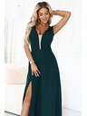 numoco Modische, figurumspielende Maxikleider mit Beinschlitz - flaschengrün