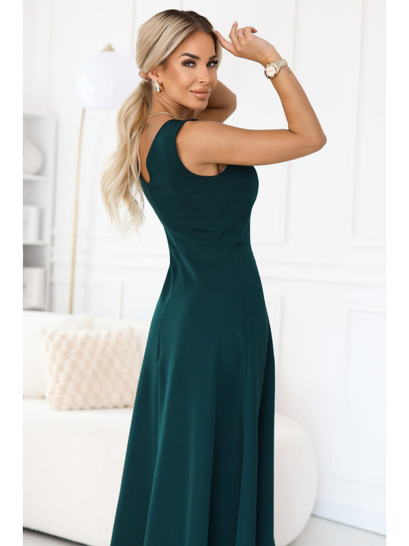 numoco Modische, figurumspielende Maxikleider mit Beinschlitz - flaschengrün