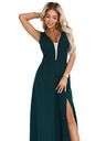 numoco Modische, figurumspielende Maxikleider mit Beinschlitz - flaschengrün