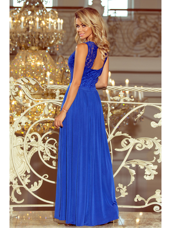 numoco LEA langes Kleid mit Spitzenausschnitt - blau