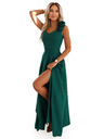 numoco Elegantes Abend-Maxikleid mit Schlitz und Rosen - Flaschengrün