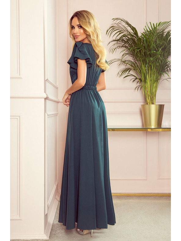 numoco LIDIA langes Kleid mit Ausschnitt und Volants - Grün