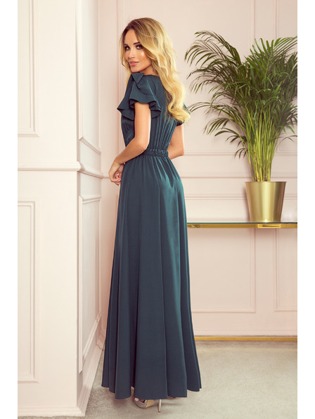 numoco LIDIA langes Kleid mit Ausschnitt und Volants - Grün