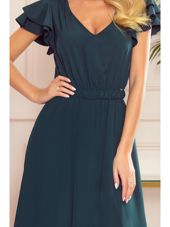 numoco LIDIA langes Kleid mit Ausschnitt und Volants - Grün