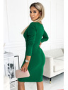 numoco Elegantes Baumwollkleid mit Clutch-Ausschnitt und langen Ärmeln - Grün