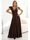 numoco CRYSTAL Seiden-Maxikleid mit Ausschnitt - Schokolade