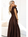 numoco CRYSTAL Seiden-Maxikleid mit Ausschnitt - Schokolade