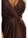 numoco CRYSTAL Seiden-Maxikleid mit Ausschnitt - Schokolade